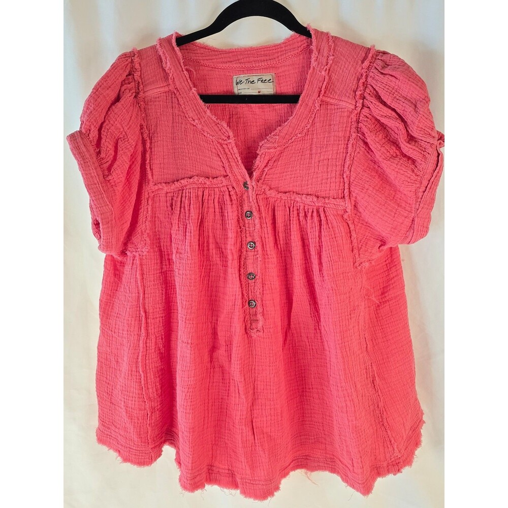 Free People "We The Free" Horizons Double Cloth Top Coral Pink